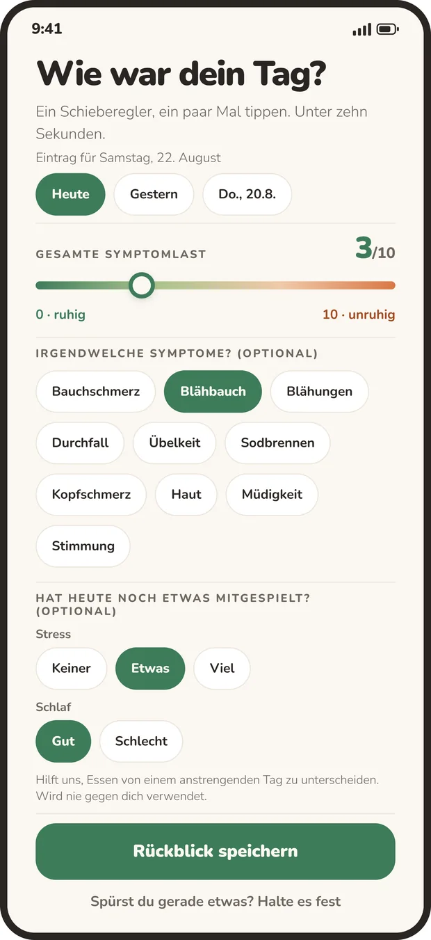 Erfassungsoptionen: Foto, Sprache, Text, Abend-Rückblick, Akuteintrag