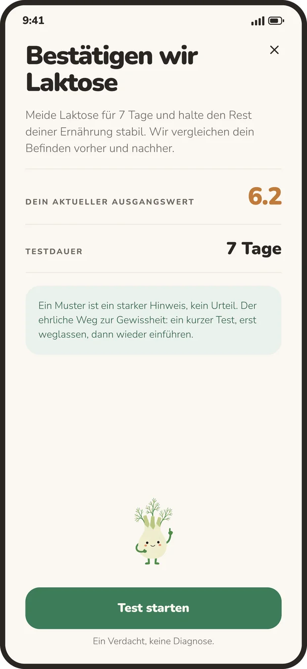Geführter Eliminationstest für Laktose über sieben Tage